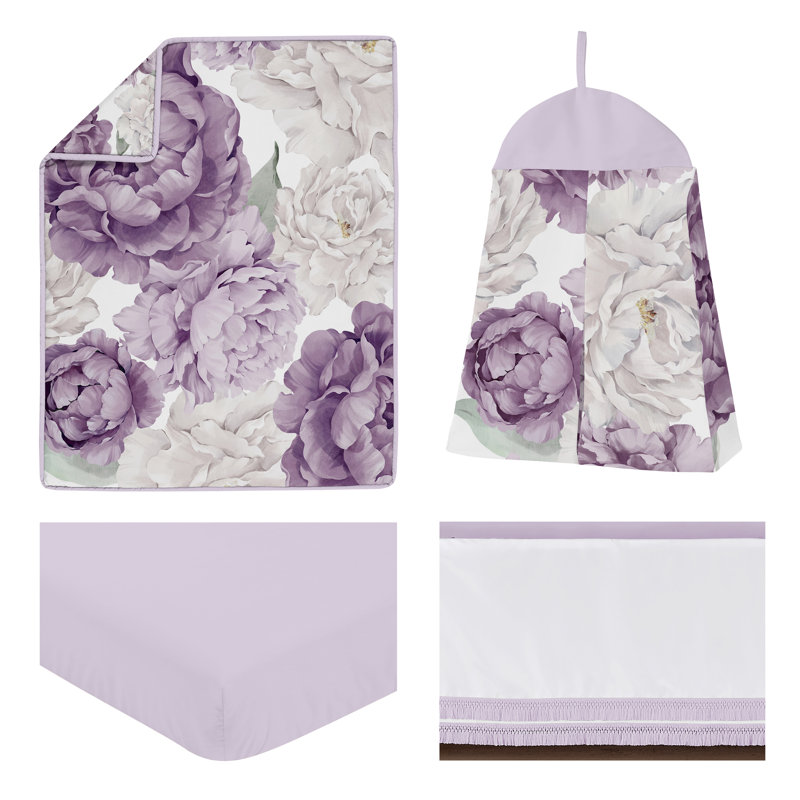 Peony Floral Garden Lavender Purple and Ivory 4 Piece Crib Bedding Set by Sweet Jojo Designs